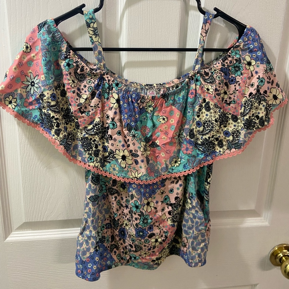 JUSTICE OFF THE SHOULDER MULTICOLOR FLORAL BLOUSE